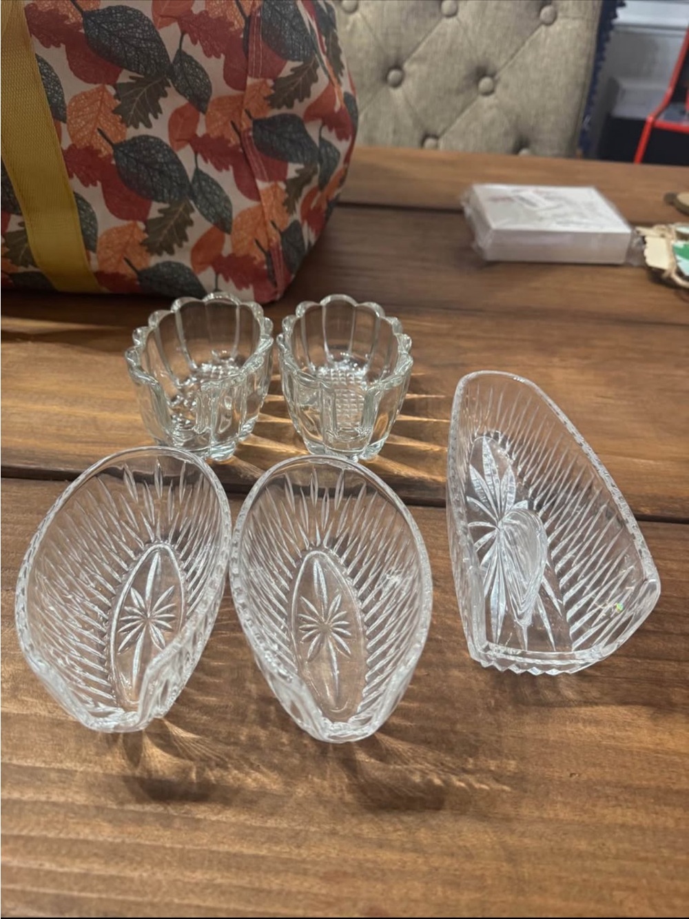 Vintage Clear Cut Glass Dishes - Set of 5